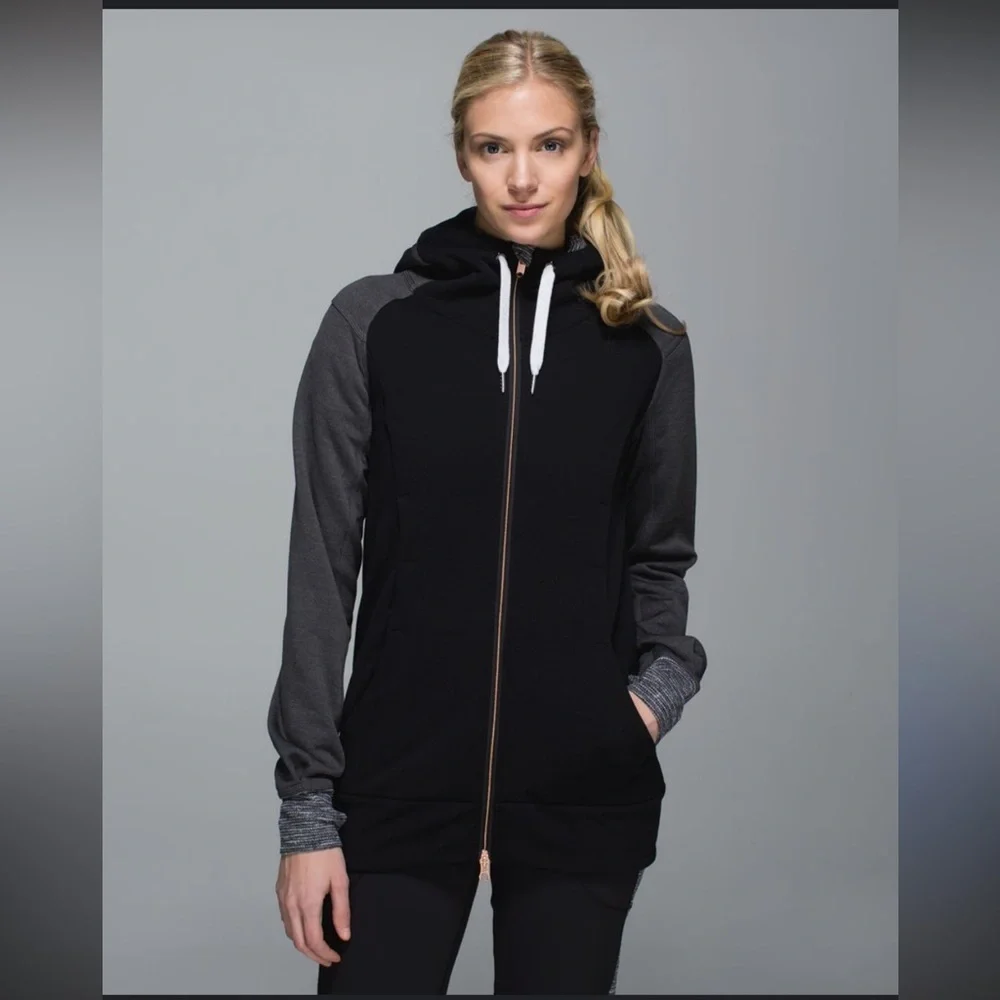 Lululemon Athletica Black and Gray Stretch-It Out Full Zip Hoodie - 6